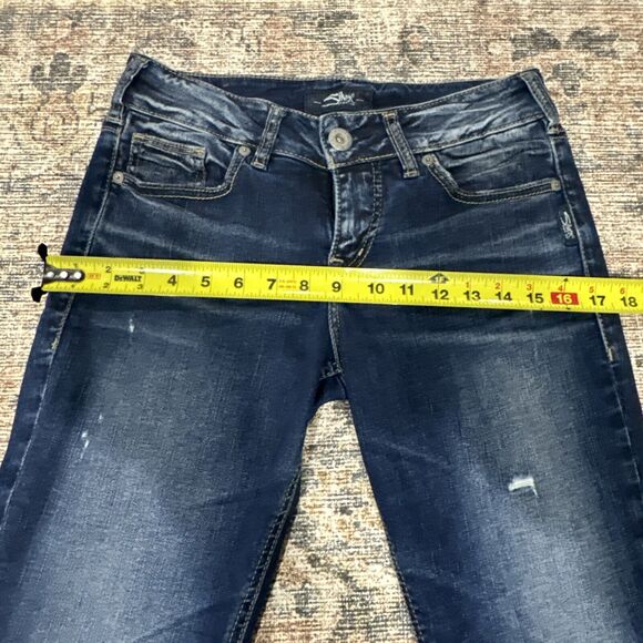 Silver Jeans Suki Mid Slim Straight Women’s 28 x 22 1/2 Distressed Blue Denim - Picture 15 of 16